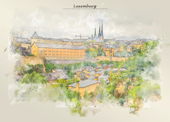 panorama of Luxemburg in sketch style