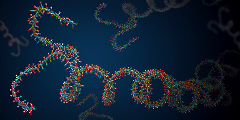 Ribonucleic acid chain from which the deoxyribonucleic acid or DNA is composed - 3d illustration