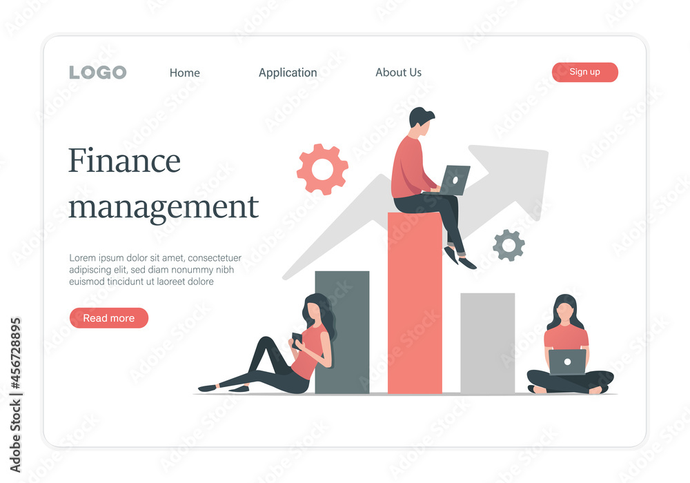 Sticker finance work and management landing page. flat colored vector illustration. isolated on white backgr