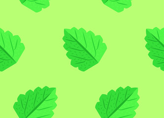 Seamless Pattern with Bright Mint Leaves on a Green Coloured Background. Fresh Mint and Leaves Concept. Modern Abstract Design for Packaging, Print for Clothes, Fabric.