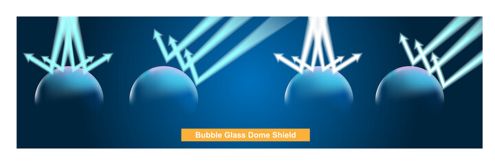 Modern tech futuristic of bubble dome shield sphere with shining arrow attack elements on dark blue background