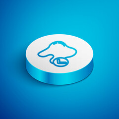 Isometric line Tooth whitening concept icon isolated on blue background. Tooth symbol for dentistry clinic or dentist medical center. White circle button. Vector