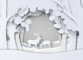 Deer in forest with snow. - 456729043
