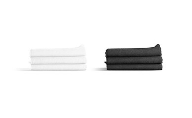 Blaank black and white folded big towel mockup stack, isolated