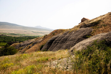 Fototapeta na wymiar View of the rocks, mountains, sandy terrain of Georgia.