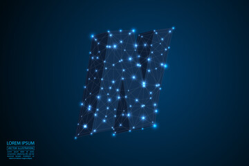 Abstract letters font is made up of triangles, lines, dots and connections. On a dark blue background, stars of the cosmic universe, meteorites, galaxies. Vector illustration eps 10.