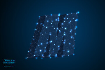 Abstract letters font is made up of triangles, lines, dots and connections. On a dark blue background, stars of the cosmic universe, meteorites, galaxies. Vector illustration eps 10.