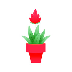 Growing Plant in Pot. Modern Flat Vector Illustration. Gardening Concept. Social Media Template.