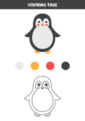 Color cute cartoon penguin. Worksheet for kids.