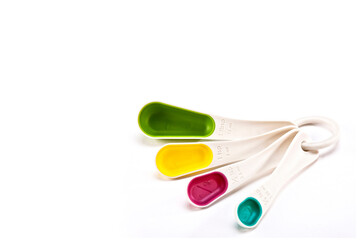 measuring spoon, set of measuring spoons isolated on white background with space for text