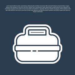 Blue line Cooking pot icon isolated on blue background. Boil or stew food symbol. Vector