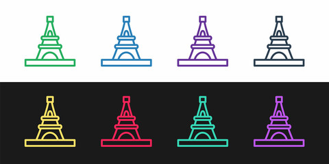 Set line Eiffel tower icon isolated on black and white background. France Paris landmark symbol. Vector