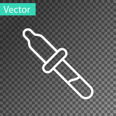 White line Pipette icon isolated on transparent background. Element of medical, chemistry lab equipment. Medicine symbol. Vector