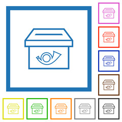 Post box outline flat framed icons
