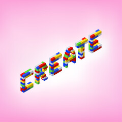 Create a word assembled from colorful blocks in isometric view. Vector illustration.