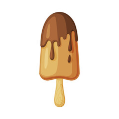 Chocolate Ice Cream on Wooden Stick as Frozen Dessert and Sweet Snack Vector Illustration