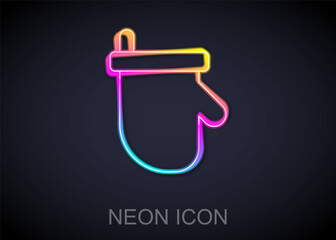 Glowing neon line Sauna mittens icon isolated on black background. Mitten for spa. Vector
