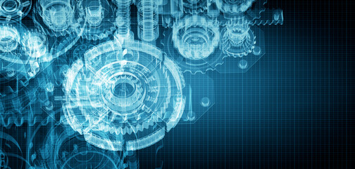 Blueprint project of engine design with gears
