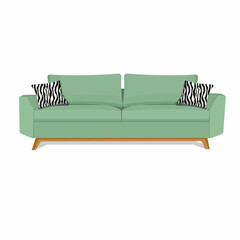 Cartoon flat furniture design, modern cozy sofa