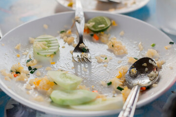 Food waste in white dish