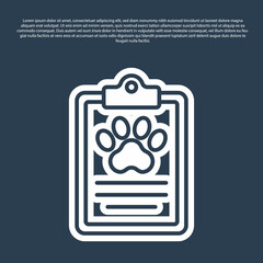 Blue line Clipboard with medical clinical record pet icon isolated on blue background. Health insurance form. Medical check marks report. Vector