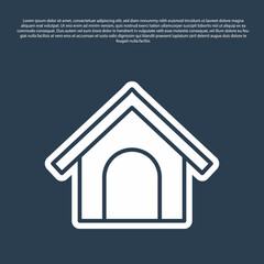Blue line Dog house icon isolated on blue background. Dog kennel. Vector
