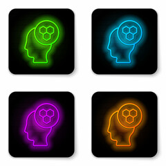 Glowing neon line Beekeeper icon isolated on white background. Special protective uniform. Black square button. Vector