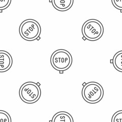 Grey line Stop sign icon isolated seamless pattern on white background. Traffic regulatory warning stop symbol. Vector