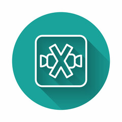 White line No sweets and candies prohibition icon isolated with long shadow background. No candy forbidden symbol. Green circle button. Vector