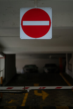 Do not enter road sign outside a carprak e