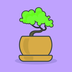 small houseplant in a light brown pot on a purple background. flat ltsign illustration. stock vector graphics