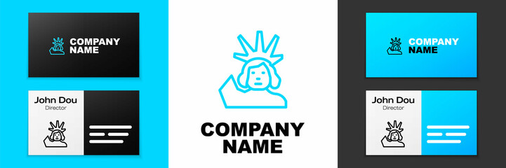 Blue line Statue of Liberty icon isolated on white background. New York, USA. Logo design template element. Vector