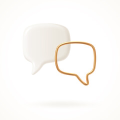 White and golden speech bubble. Dialogue concept design. Vector illustration.