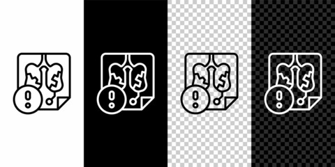 Set line Disease lungs icon isolated on black and white, transparent background. Vector