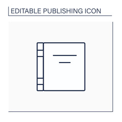 Front cover line icon. Front page in books, magazines. Essential elements is title and author name.Publishing concept. Isolated vector illustration. Editable stroke