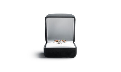 Blank black box with gold diamond ring mockup, front view