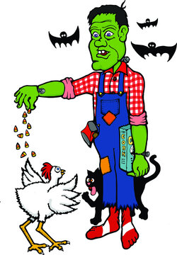 Frankenstein feeding a chicken | Halloween monsters