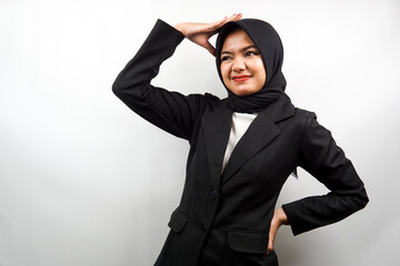 Beautiful young asian muslim business woman stressed, dizzy, have a problem, feeling depressed,...