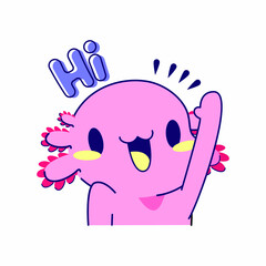 cute axolotl hi pose vector illustration
