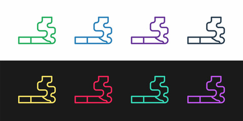 Set line Cigarette icon isolated on black and white background. Tobacco sign. Smoking symbol. Vector