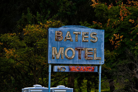 LOS ANGELES,CALIFORNIA,USA - Oct 26,2015: Universal studios Hollywood - Bates Motel Sign from famous Hitchcock movie "PSYCHO"