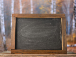 Chalk board on autumn background