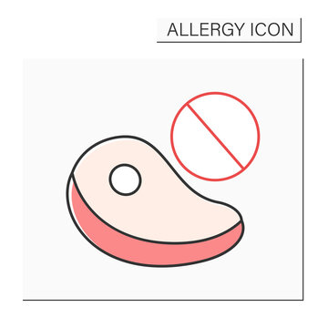 Allergy to food color icon. Alpha-gal syndrome. Red meat allergy.Healthcare concept.Isolated vector illustration
