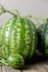 Waterelon, honey watermelon on wooden table background.