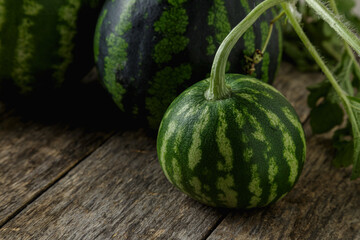 Waterelon, honey watermelon on wooden table background.