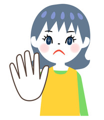 拒絶するエプロン姿の女性