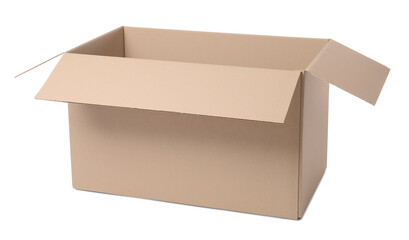 One open cardboard box isolated on white