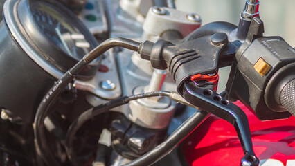Fototapeta na wymiar close up of a motorcycle handbrake system