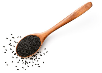 black cumin seeds isolated on the white background, top view