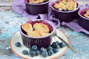 Blueberry Cobbler in Ramekins. Summer baking idea